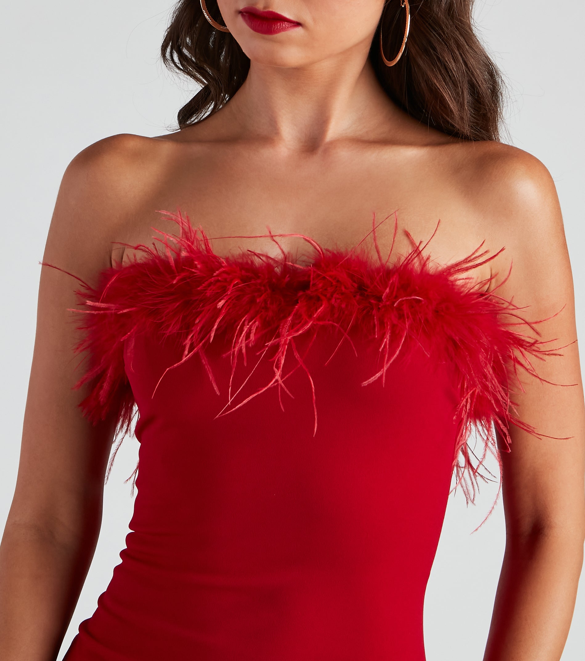 Daring Diva Marabou Feather Crepe Dress - Image 4