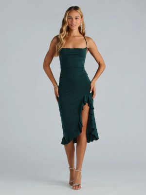 Perfect Moment Cowl Neck Ruffle Midi Dress