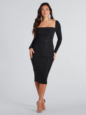 Greatest Hit Glitter Cowl Neck Midi Dress