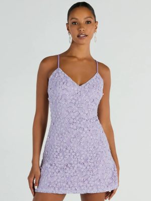 All The Splendor A-Line Faux Pearl Lace Mini Dress