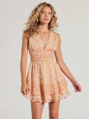 Sunny Style Floral Chiffon Tiered Skater Dress