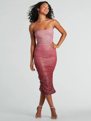 Sassy Shine Ombre Glitter Mesh Midi Dress