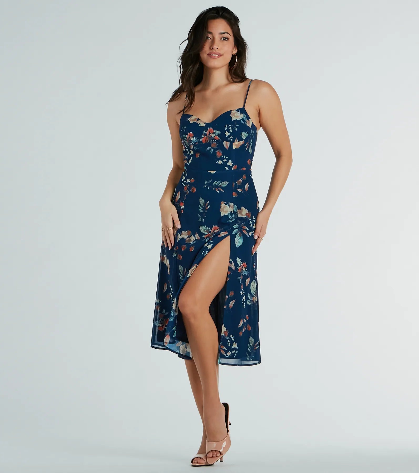 Garden Chic Floral Chiffon Midi Dress - Image 5
