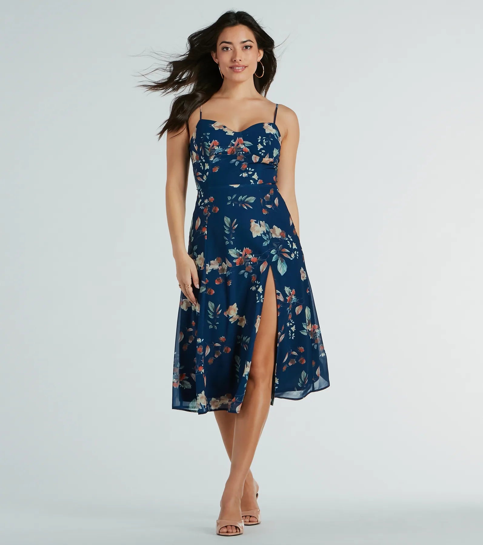 Garden Chic Floral Chiffon Midi Dress - Image 8
