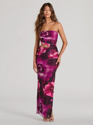 Stunning Favorite Strapless Cutout Floral Maxi Dress