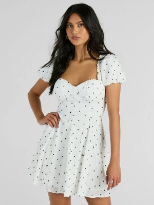 Charmed And Cute Polka Dot Chiffon Skater Dress