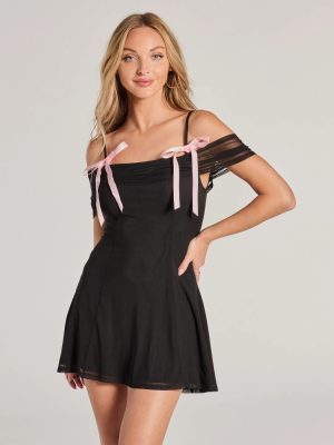 Treasured Poise Cold-Shoulder Bow A-Line Mini Dress