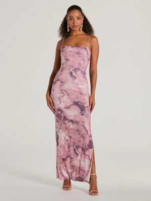 Outside The Lines Tie Back Slit Marble Maxi Dress