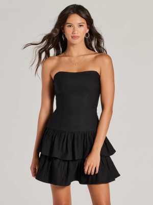 Lovely Arrival Strapless Ruffled Skater Dress