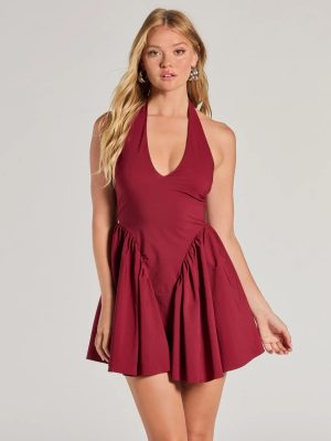 Cutest Vibe Halter Drop Waist Skater Dress
