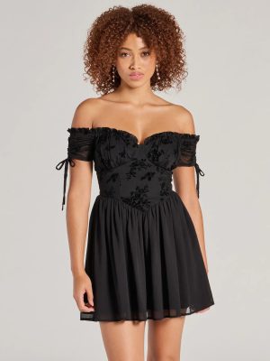 Radiating Luxe Flocked Velvet Skater Dress