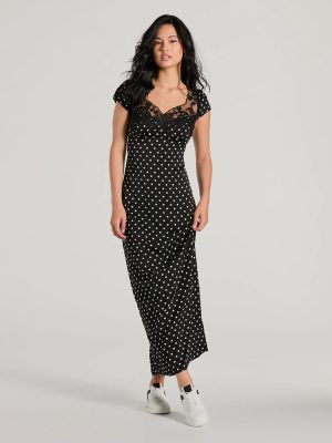 Whimsical Cutie Butterfly Polka Dot Satin Maxi Dress