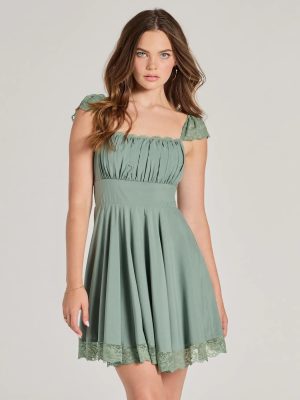 Darling Delight Sleeveless Lace Trim Skater Dress