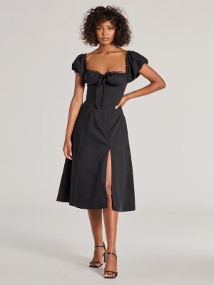 Flawless Puff Sleeve Corset Midi Dress