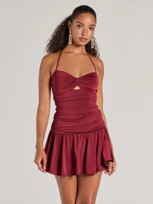 Flirty Flair Ruched Drop Waist Skater Dress