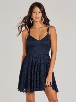 Icing On The Cake V-Neck Lace Skater Dress