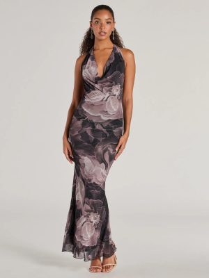 Drama-Worthy Abstract Floral Mesh Maxi Dress