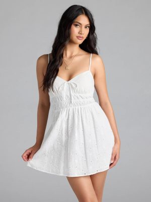 Here To Be Loved V-Neck Eyelet Skater Mini Dress