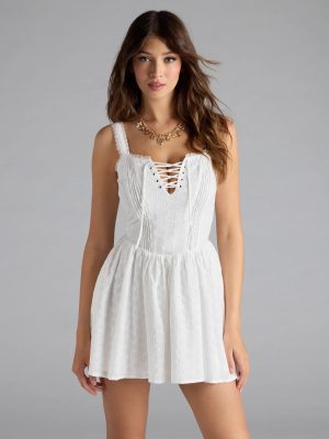 Sweetest Style Lace-Up Eyelet Skater Dress