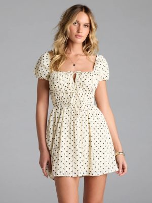 Dearest Charm Bow Print Skater Dress