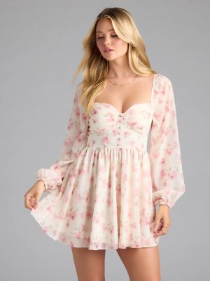 Elevated Outing Floral Long Sleeve Chiffon Skater Dress