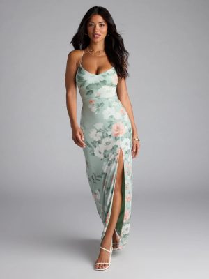 Laced-Up Masterpiece Floral Slit Maxi Dress