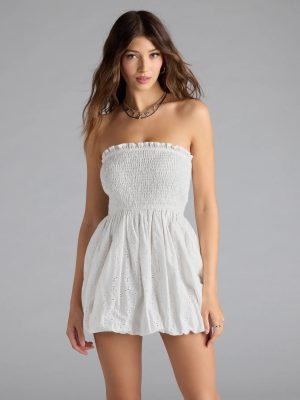 Effortless Eyelet Bubble Hem Mini Dress