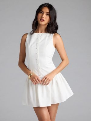 East Coast Girlie Button Linen Skater Dress