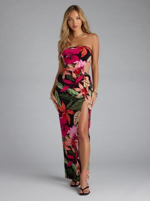 Destination Paradise Tropical Slit Maxi Dress