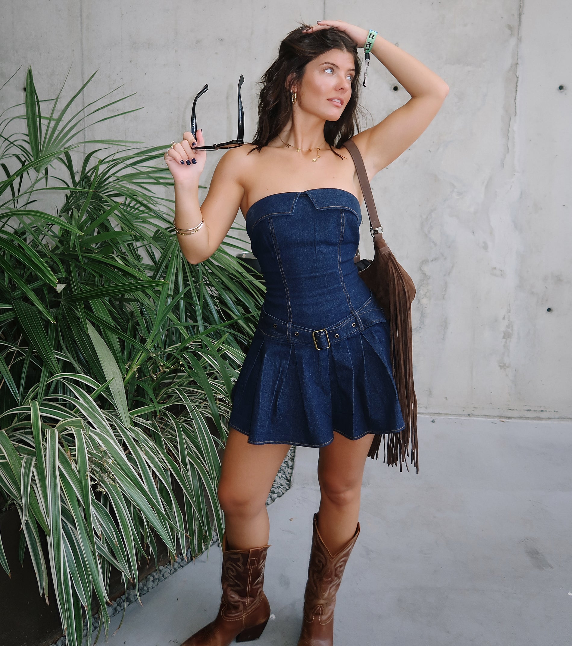 Denim Dream Strapless Belted Skater Dress