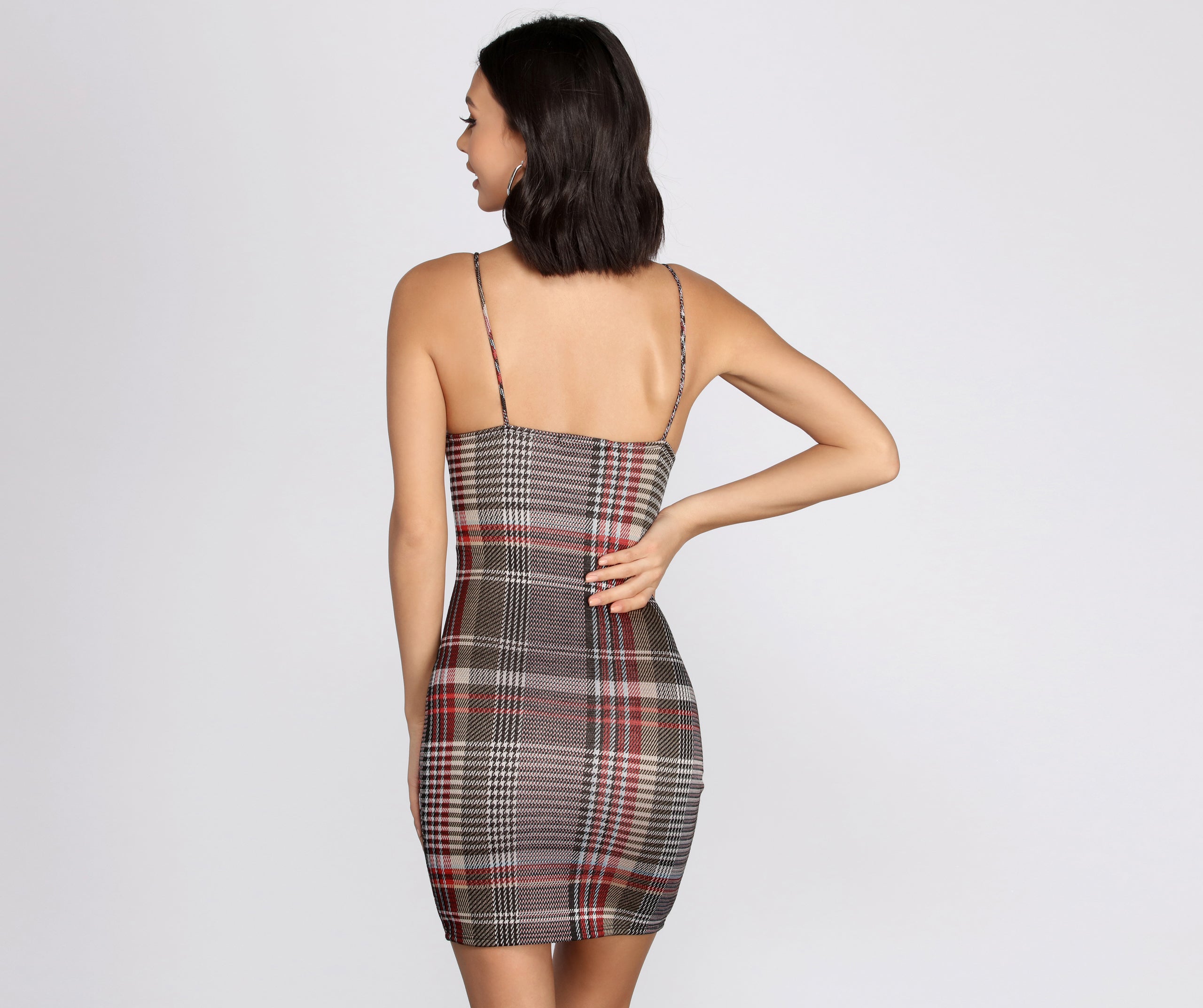 In Check Plaid Mini Dress - Image 2