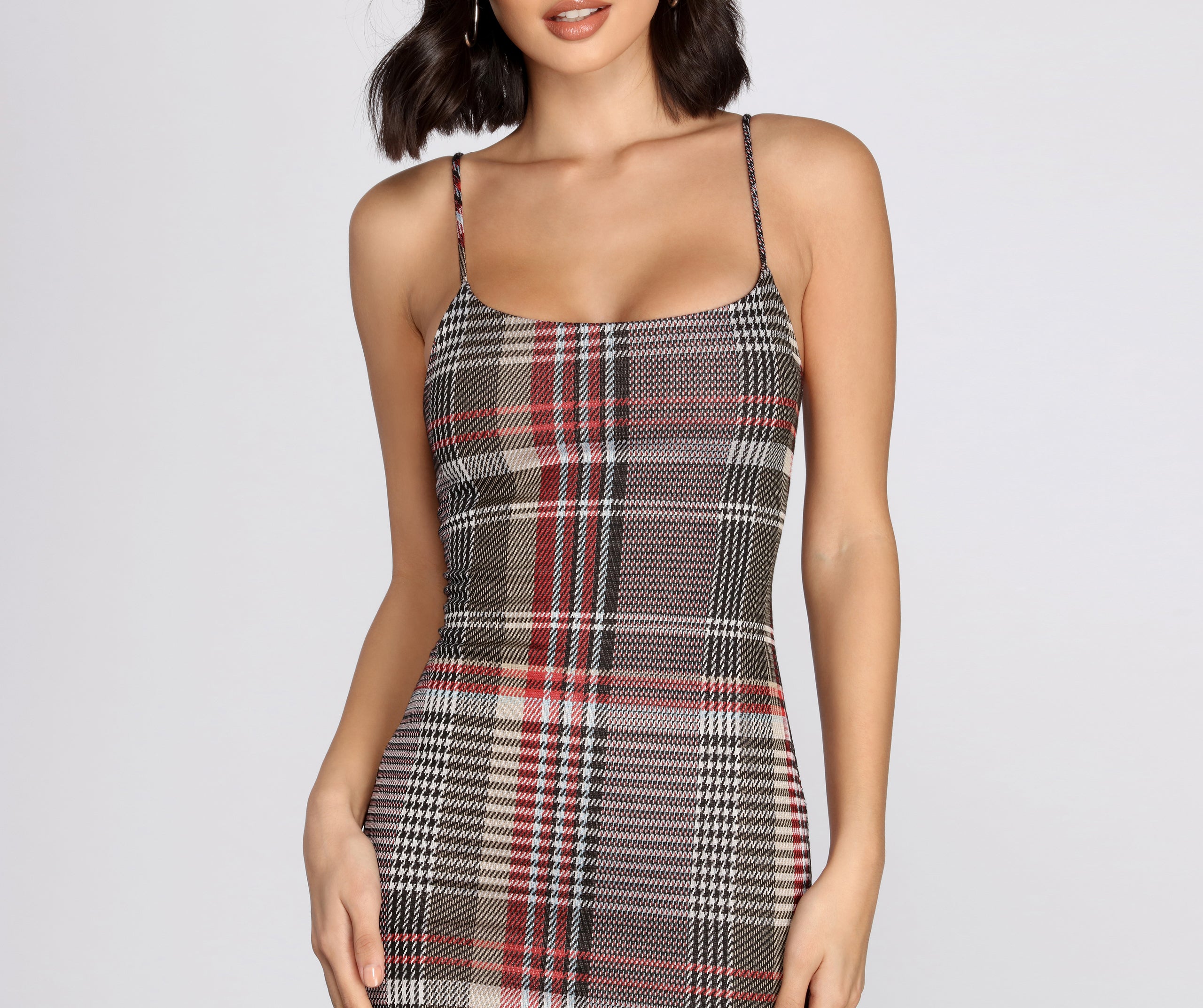 In Check Plaid Mini Dress - Image 4