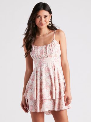 Sweet And Cute Floral Ruffle Short Dress