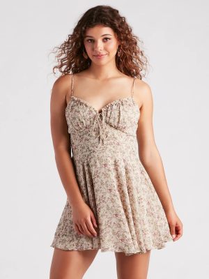 Romantic Roots Floral Chiffon Short Dress