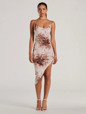 Island Neutrals Halter Strappy Tropical Midi Dress