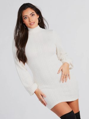 Winter Beauty Cable Knit Mock Neck Mini Dress