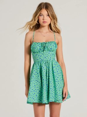 Think About Me Lace-Up Floral Skater Dress