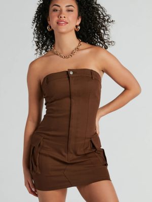 Sensational City Girl Strapless Cargo Mini Dress