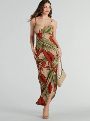 Vacay Vibes High Slit Tropical Knit Maxi Dress