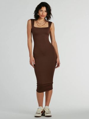 Smooth Silhouette Square Neck Tank Midi Dress
