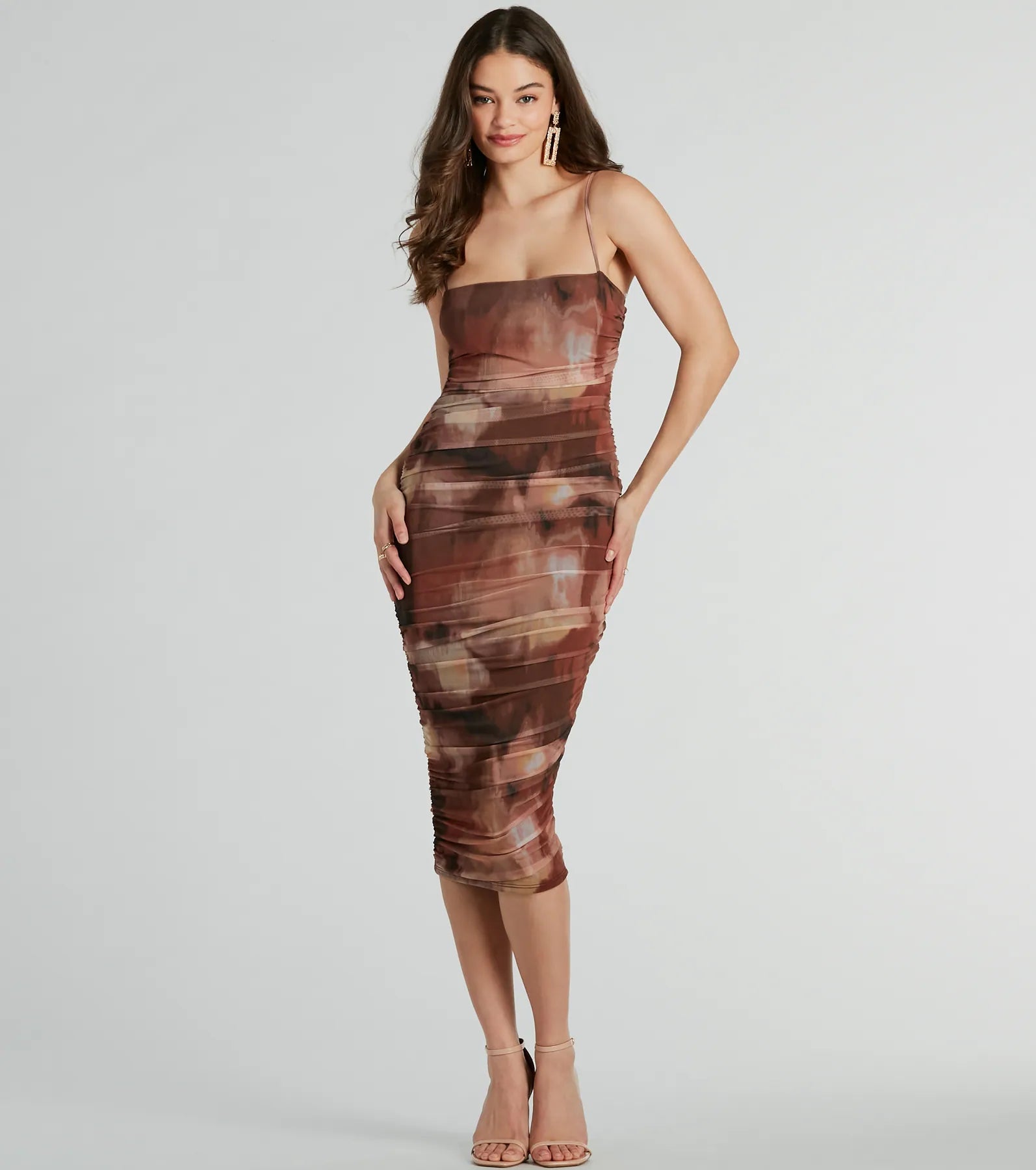 Abstract Babe Ruched Mesh Midi Dress - Image 5