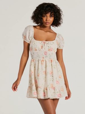 Sure To Love Floral Woven Puff-Sleeve Skater Dress