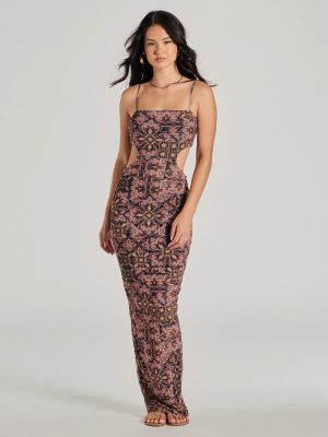 Serving Vibes Cutout Geometric Mesh Maxi Dress
