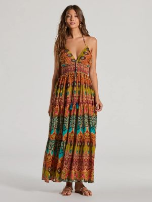 Summer Dreams Halter V-Neck Boho Chiffon Maxi Dress