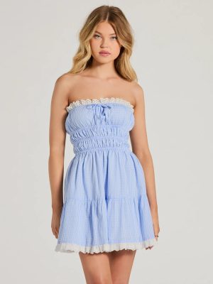 Cheerful Cutie Strapless Gingham Skater Dress