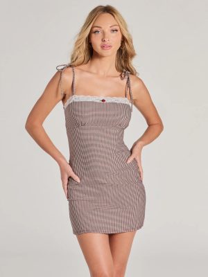 Preppy Chicness Lace Trim Plaid Bodycon Dress