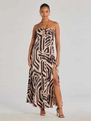 Chic Breezes Halter Boho Satin Maxi Dress
