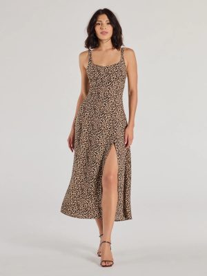 Elevated Leopard Print Woven A-Line Midi Dress