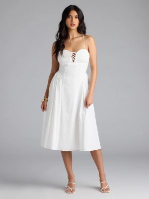 Easy And Breezy Lace-Up Midi Dress With Pockets