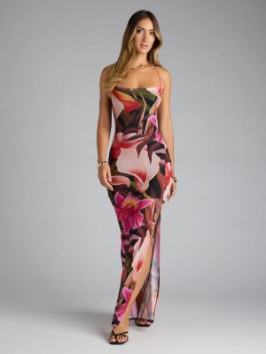 Falling For You Tropical Floral Slit Maxi Dress